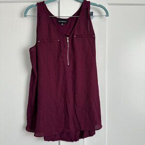 Fortune + Ivy Lighton Zip Detail Mixed Material Blouse - Wine/Maroon - XL
